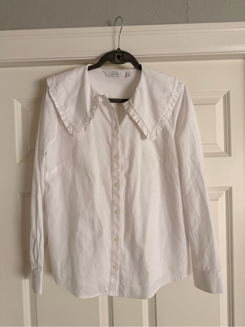 & Other Stories White Ruffle-Trim Button Front Blouse